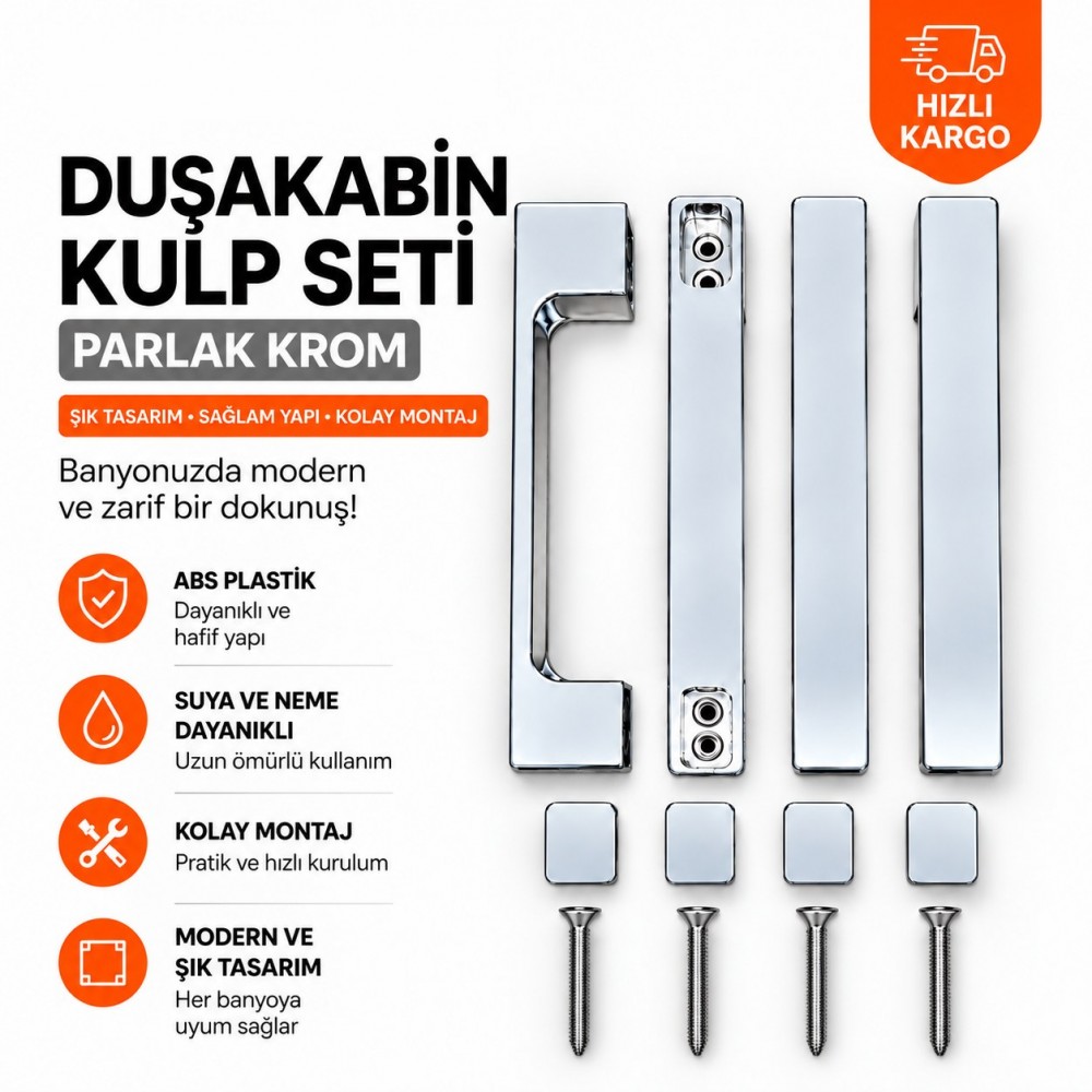 Durul Duşakabin Kulp Seti Parlak Krom – 140, 150, 160 mm Uyumlu