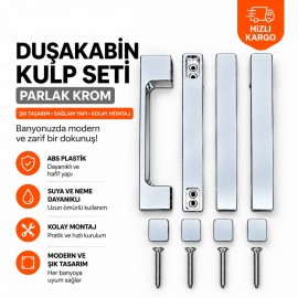 Durul Duşakabin Kulp Seti Parlak Krom – 140, 150, 160 mm Uyumlu