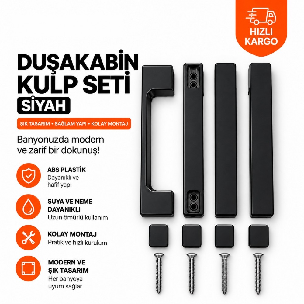 Durul Duşakabin Kulp Seti Siyah – 140, 150, 160 mm Uyumlu