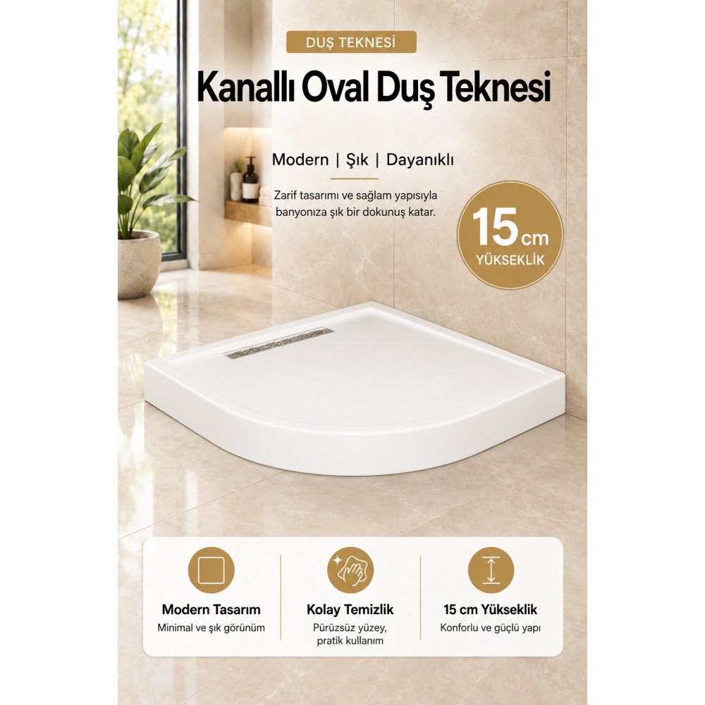 Durul Duş Kanallı Oval Monoblok Duş Tekneleri