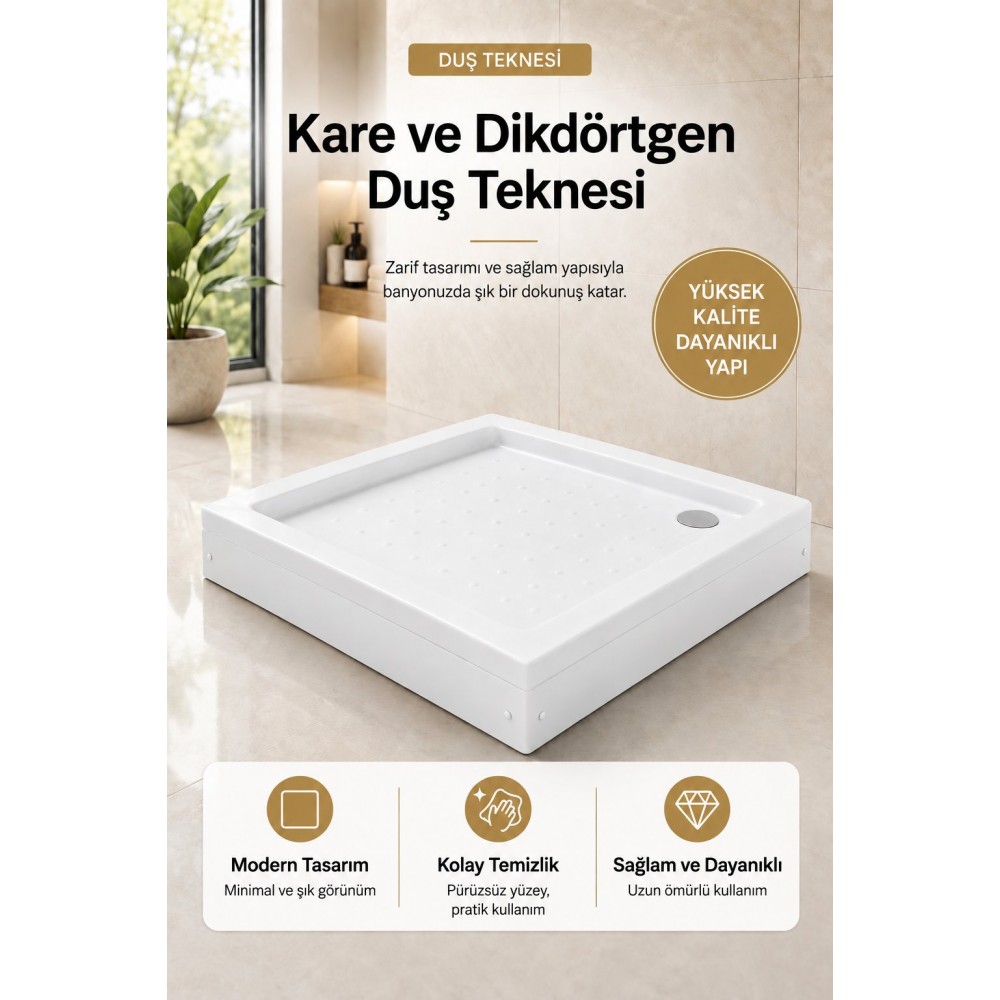 Durul Akrilik Kare ve Dikdörtgen Duş Tekneleri