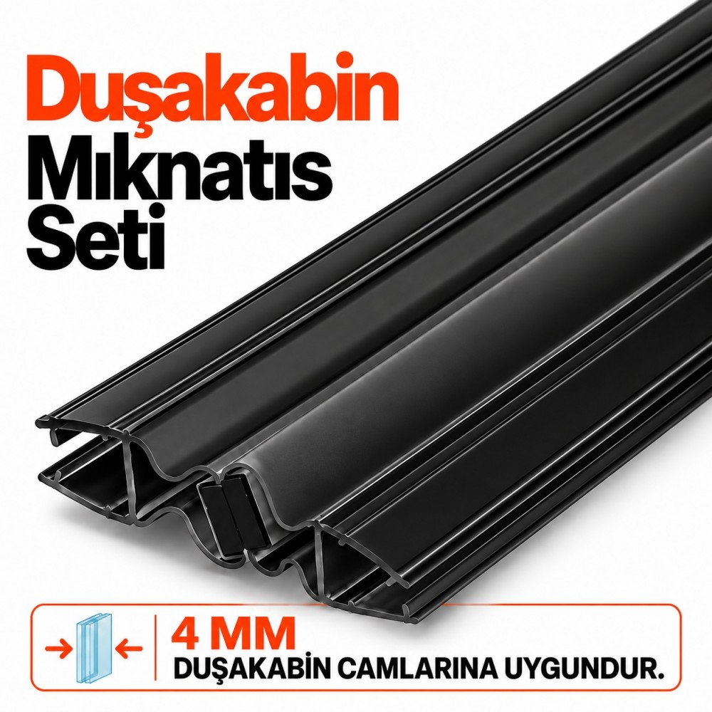 Durul Duşakabin Mıknatıs Fitili Seti Siyah – 4 mm Cam, 180 cm