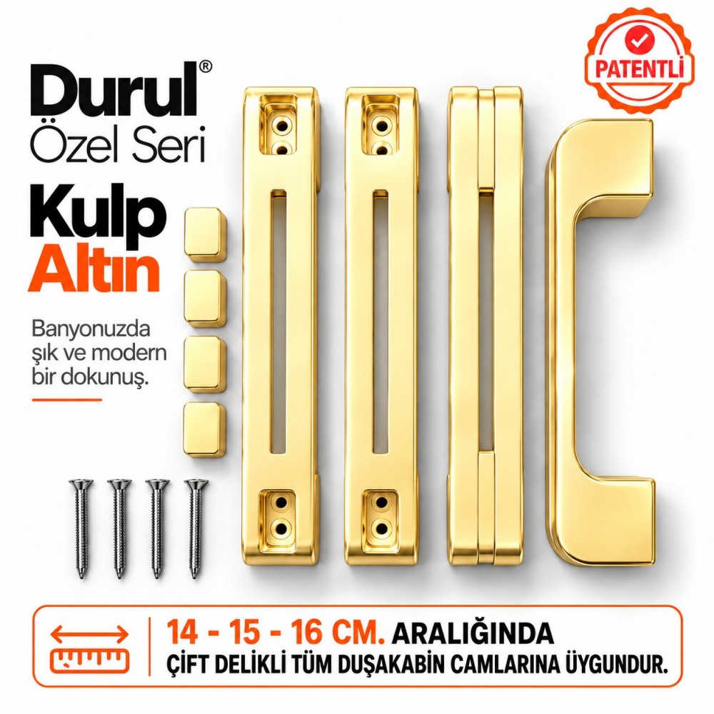 Durul Özel Seri Duşakabin Kulp Seti Altın – 14, 15, 16 cm Uyumlu