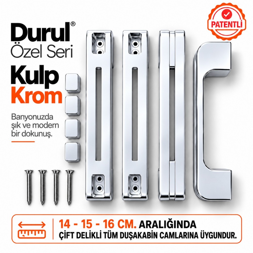 Durul Özel Seri Duşakabin Kulp Seti Krom – 14, 15, 16 cm Uyumlu