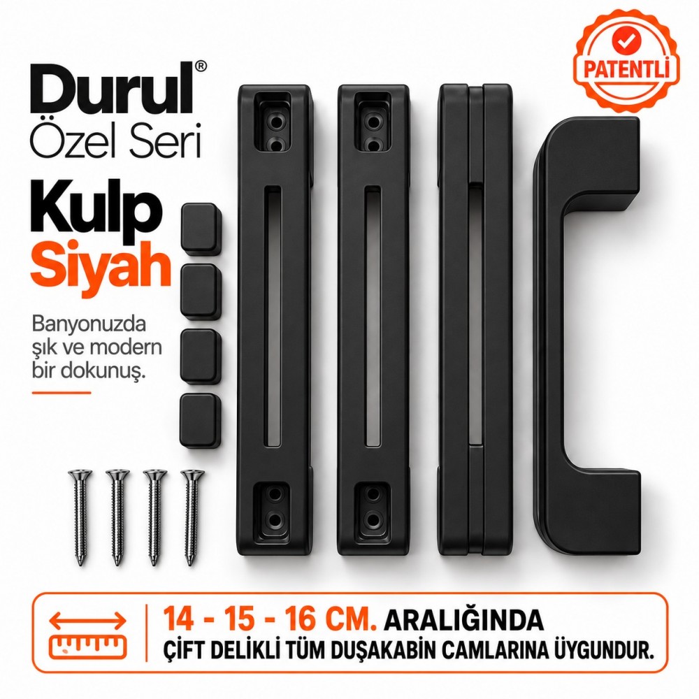 Durul Özel Seri Duşakabin Kulp Seti Siyah – 14, 15, 16 cm Uyumlu
