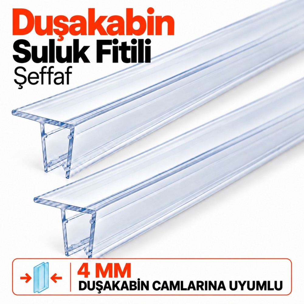 Durul Duşakabin Suluk Fitili Şeffaf 2'li Set – 4 mm Cam, 180 cm