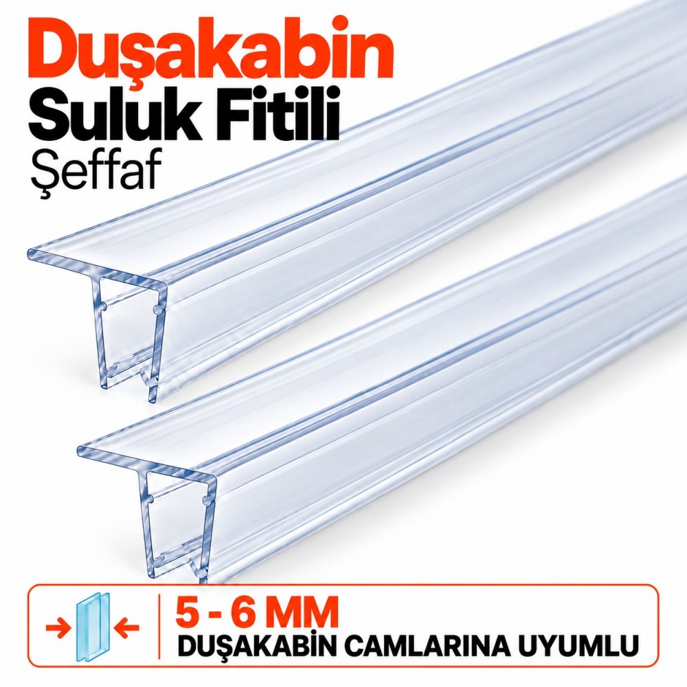 Durul Duşakabin Suluk Fitili Şeffaf 2'li Set – 5-6 mm Cam, 190 cm