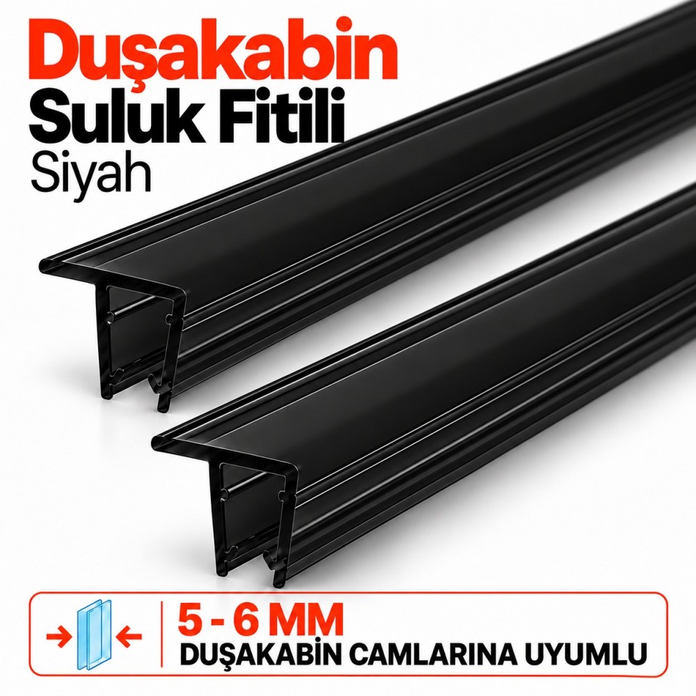 Durul Duşakabin Suluk Fitili Siyah 2'li Set – 5-6 mm Cam, 190 cm