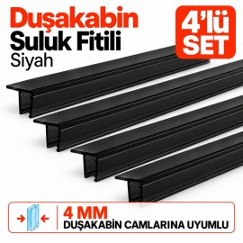 Durul Duşakabin Suluk Fitili Siyah 4'lü Set – 4 mm Cam, 180 cm