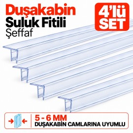 Durul Duşakabin Suluk Fitili Şeffaf 4'lü Set – 5-6 mm Cam, 190 cm
