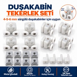 Durul Duşakabin Tekerlek Seti Bilyalı Rulman 4-5-6 mm Sürgülü Duşakabinler İçin