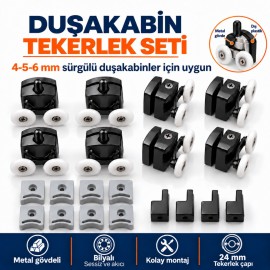 Durul Duşakabin Tekerlek Seti Bilyalı Rulman 4-5-6 mm Sürgülü Duşakabinler İçin