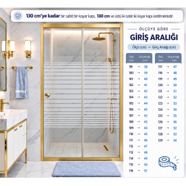 Durul Duşakabin Ön Cephe Çizgili Desen Temperli Cam Altın Profil