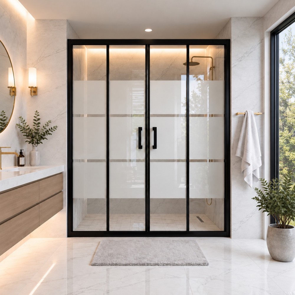 Durul Duşakabin Ön Cephe Box Desen 5mm Temperli Cam Yükseklik 190 cm Siyah Profil