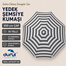 200 Cm Çap 10 Çelik Telli Antrasit Gri Çizgili Şemsiye İçin Yenileme Kumaşı
