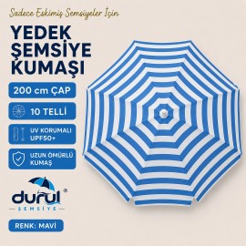 200 Cm Çap 10 Çelik Telli Mavi Çizgili Şemsiye İçin Yenileme Kumaşı