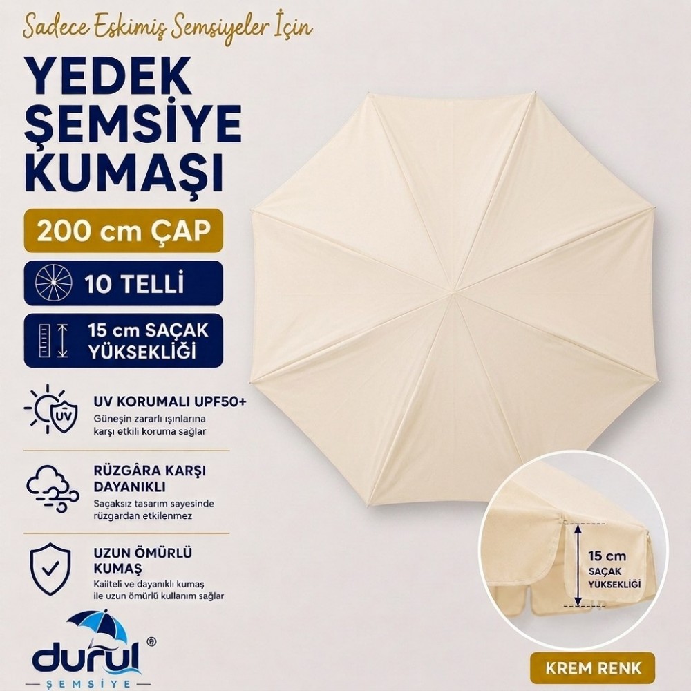 200 Cm Çap 10 Çelik Telli Şemsiye İçin Yenileme Kumaşı