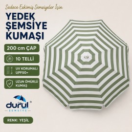200 Cm Çap 10 Çelik Telli Yeşil Çizgili Şemsiye İçin Yenileme Kumaşı