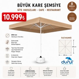 Durul Şemsiye Havuz, Bahçe, Restaurant, Cafe 2,85x2,85 - (3 Metre) Büyük Kare Şemsiye-Cappucino