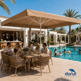 Durul Şemsiye Havuz, Bahçe, Restaurant, Cafe 2,85x2,85 - (3 Metre) Büyük Kare Şemsiye-Cappucino