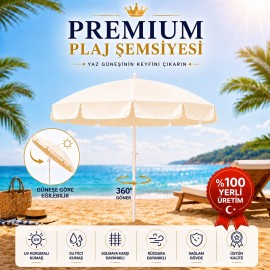 Durul Plaj Şemsiyesi , Güneş ve Balkon Şemsiyesi 180 Cm - 8 Telli Krem Renk Kalın Kumaş