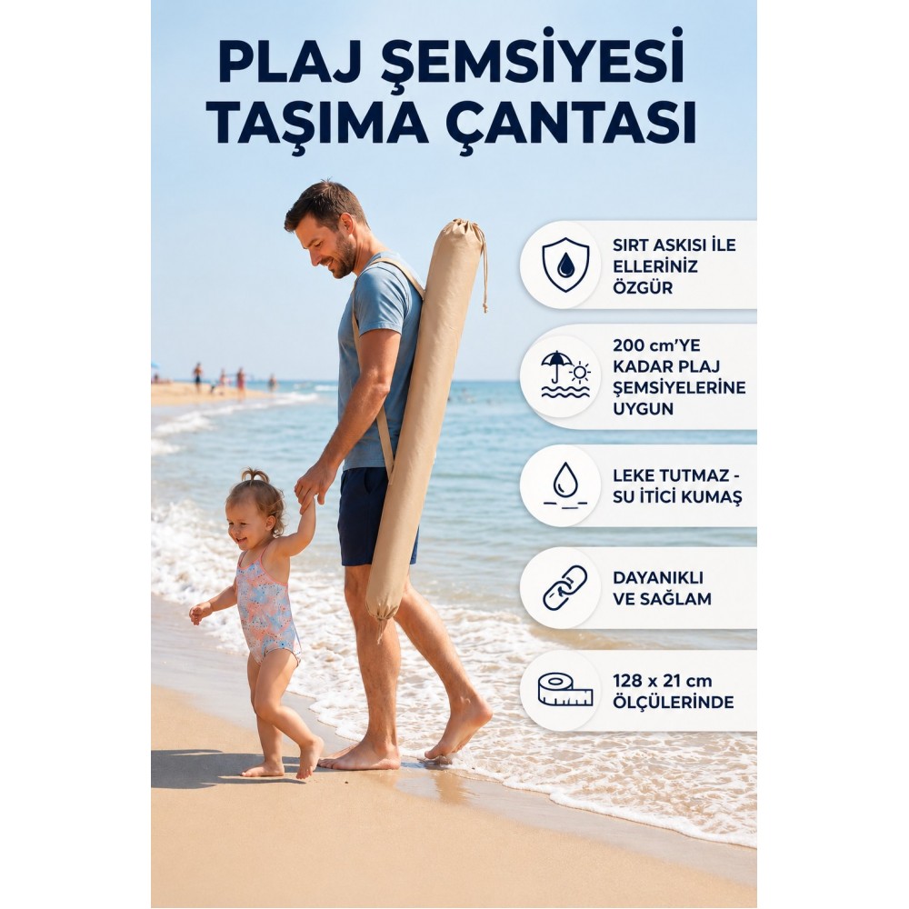 Plaj ve Güneş Şemsiyesi Taşıma Çantası 200 cm'ye Kadar Uyumlu Omuz Askılı