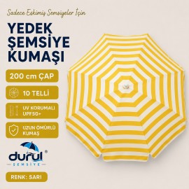200 Cm Çap 10 Çelik Telli Sarı Çizgili Şemsiye İçin Yenileme Kumaşı