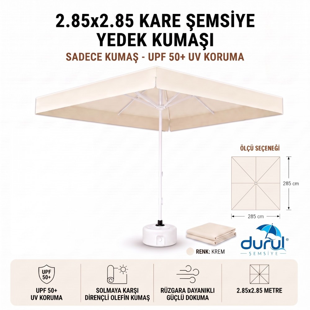 2,85m x 2,85m Krem Kare Yedek Şemsiye Kumaşı - KREM