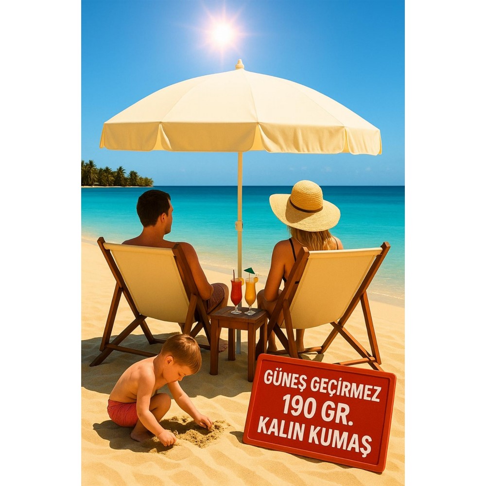 Durul Plaj, Güneş ve Balkon Şemsiyesi Krem Renk Kalın Kumaş